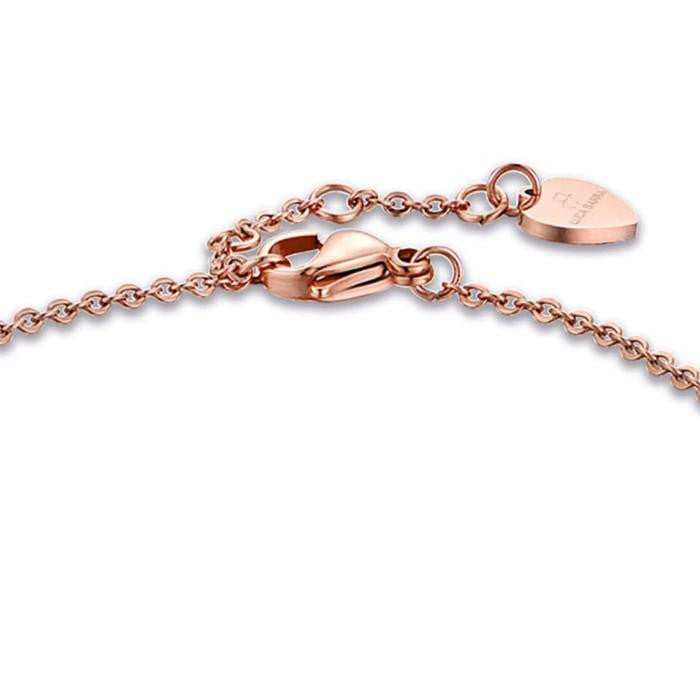Bracciale In Acciaio Ip Rose Con Cuori E Pietre Rosa