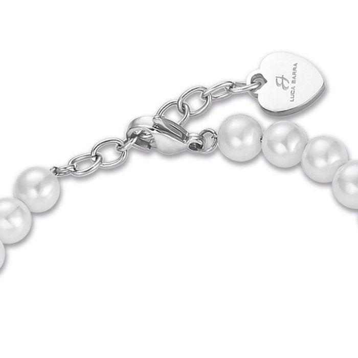 Bracciale in acciaio con perle bianche e angelo