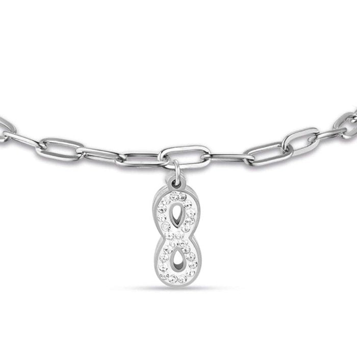 Steel bracelet with infinity and white crystals