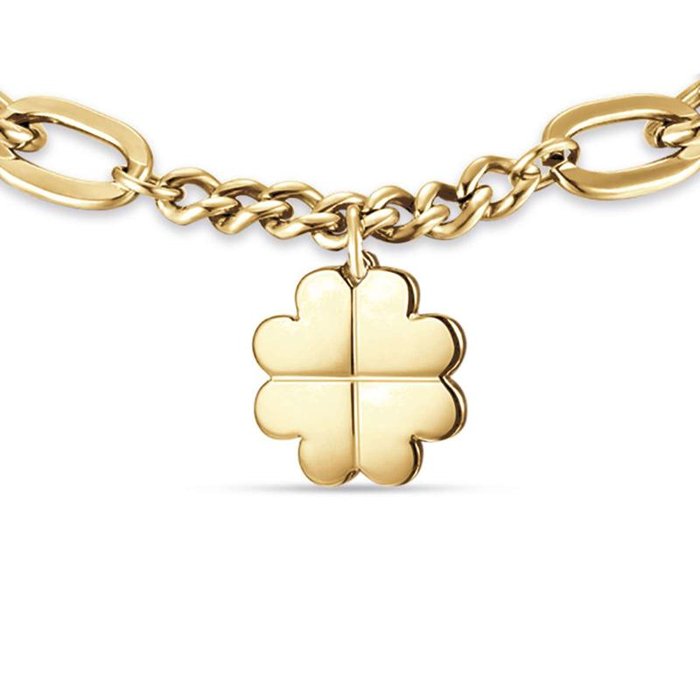 Bracelet en acier doré IP avec trèfle à quatre feuilles