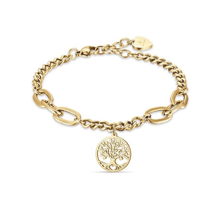 IP gold steel bracelet with tree of life