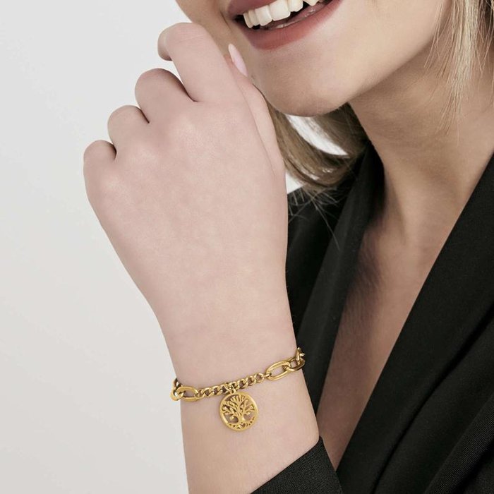 IP gold steel bracelet with tree of life