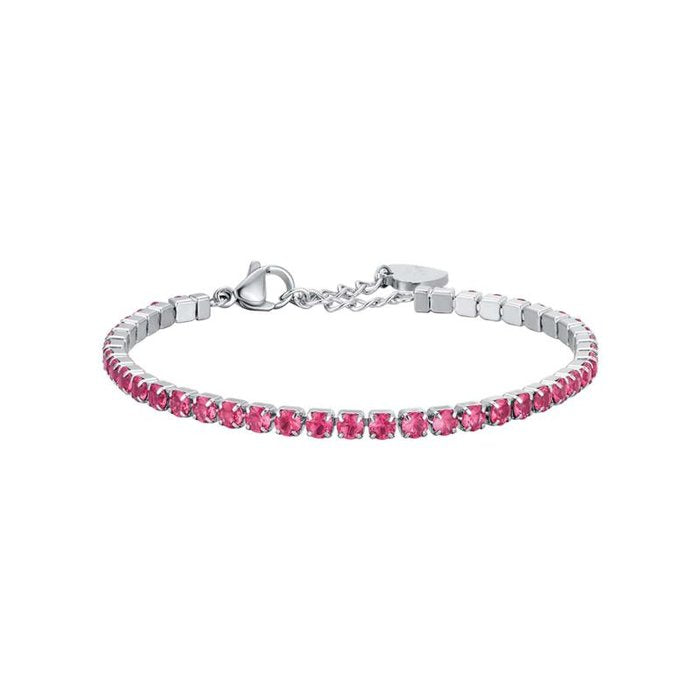 Steel tennis bracelet with fuchsia crystals