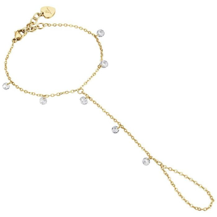 Kissing hand in gold IP steel with white crystals