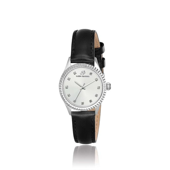 18 - Orologio Acciaio Donna Cinturino Nero E Quadrante Silver