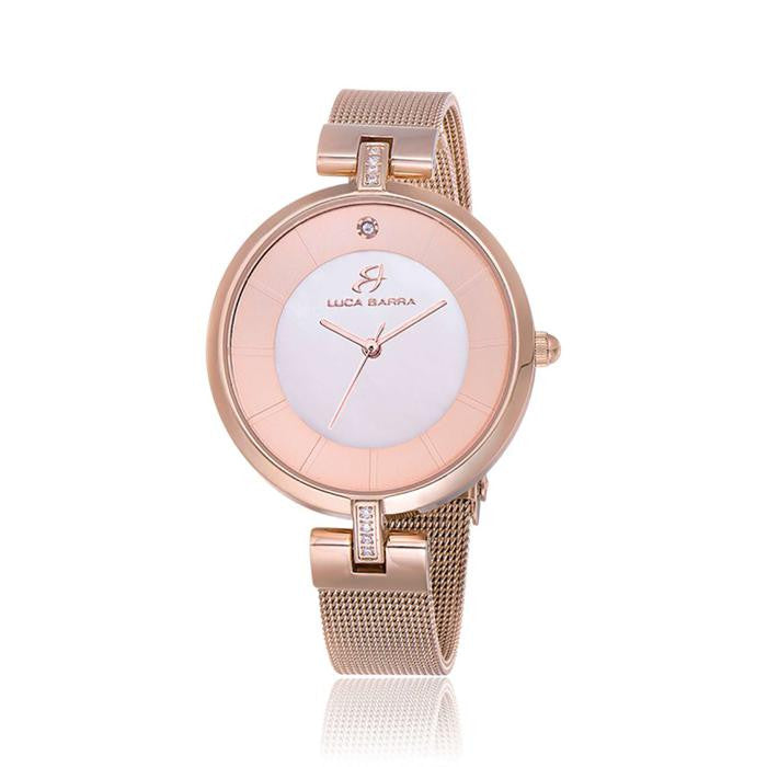 Montre avec boîtier en acier IP Rose, cadran IP Rose et maille Milan IP Rose
