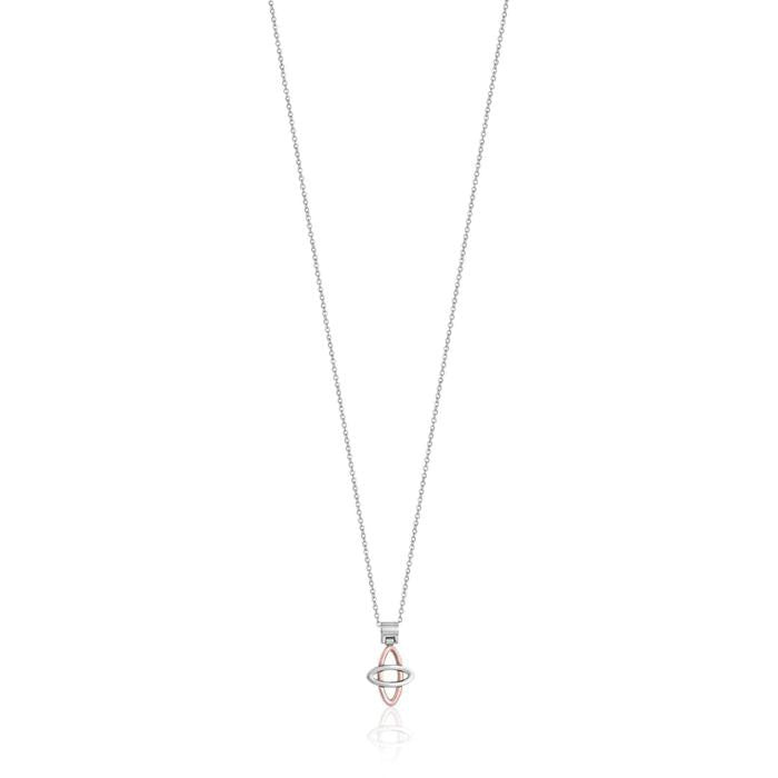 Collier en acier avec pendentif détail rose