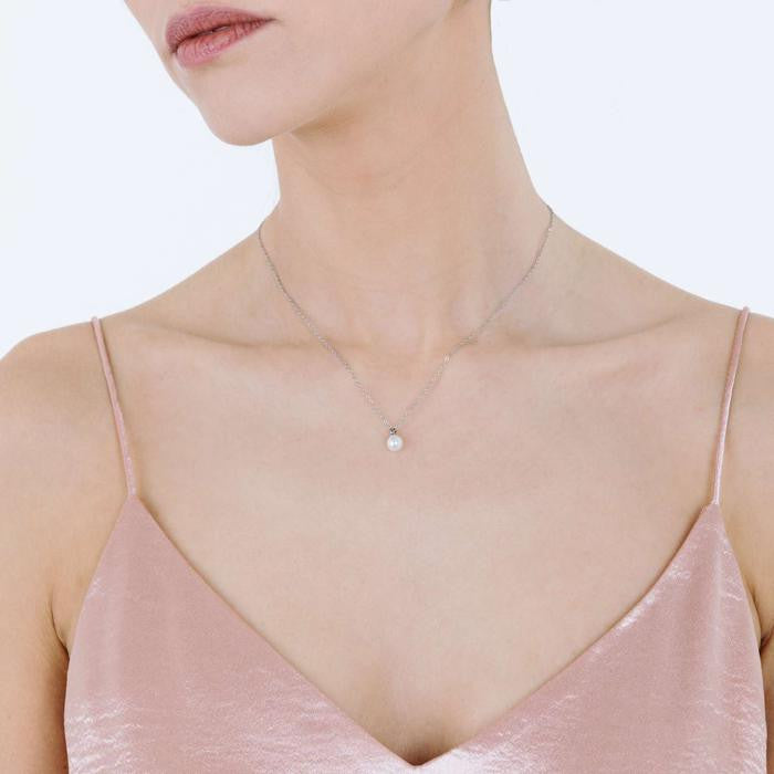 Collana In Acciaio Con Perla Da 6mm