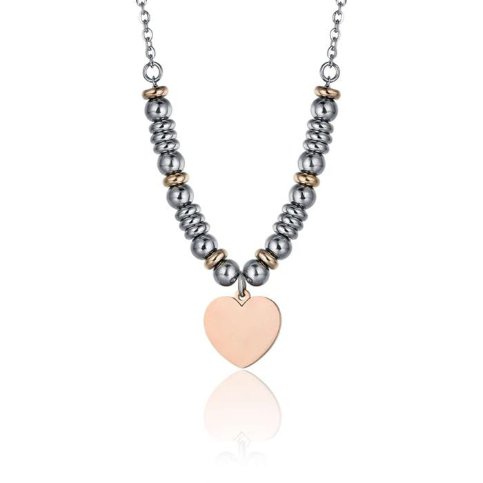 Collana In Acciaio Con Elementi Ip Rose E Cuore