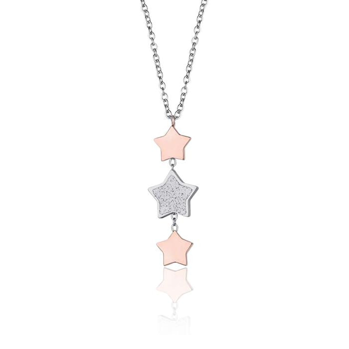Collier en acier avec étoiles en acier IP rose et paillettes blanches