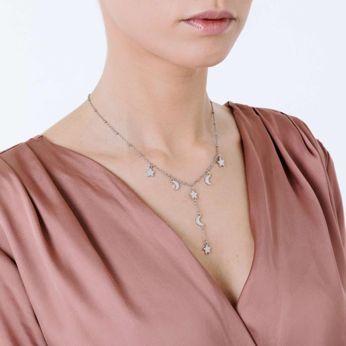 Collier en acier avec étoiles et lunes