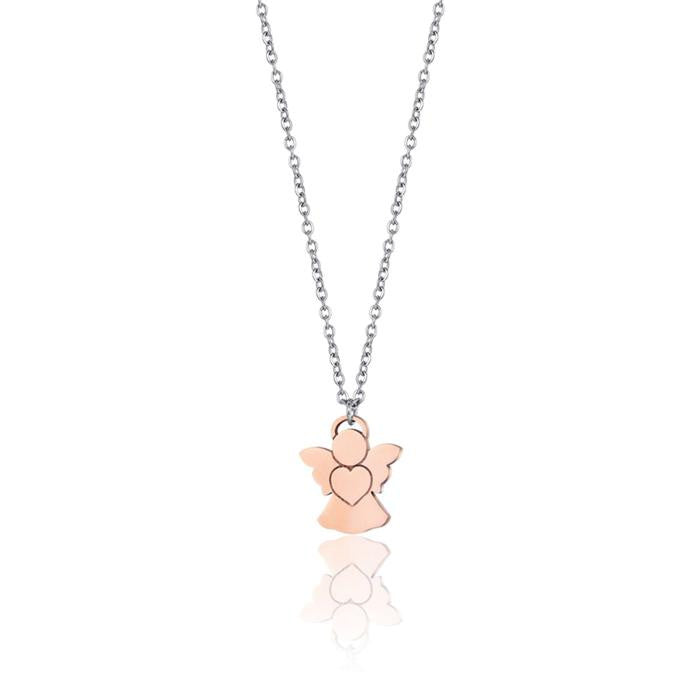 Steel Necklace With Angel Ip Rose