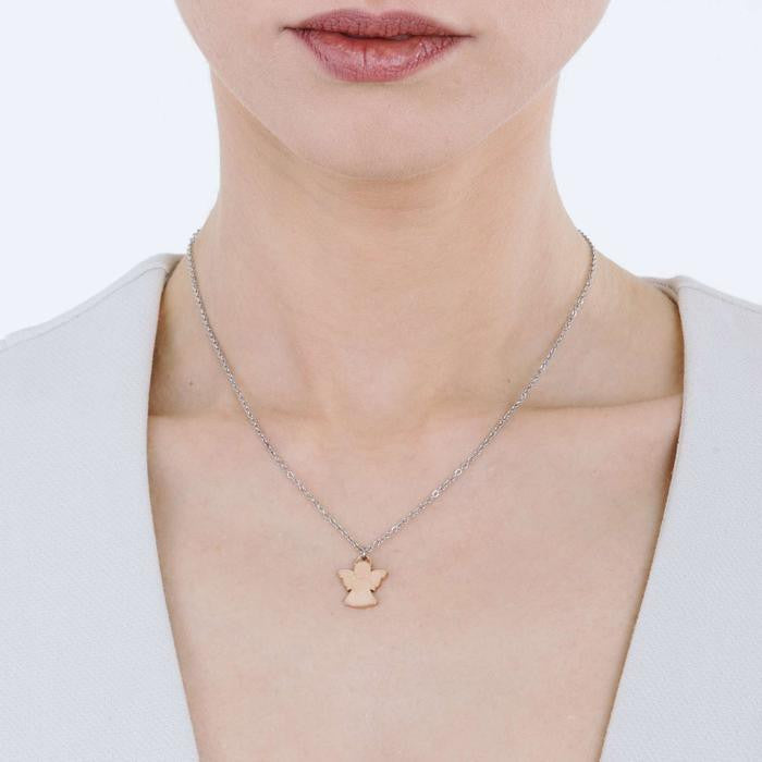 Steel Necklace With Angel Ip Rose