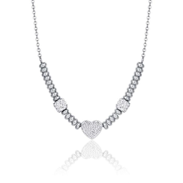 Collana In Acciaio Con Cuore Con Cristalli Bianchi