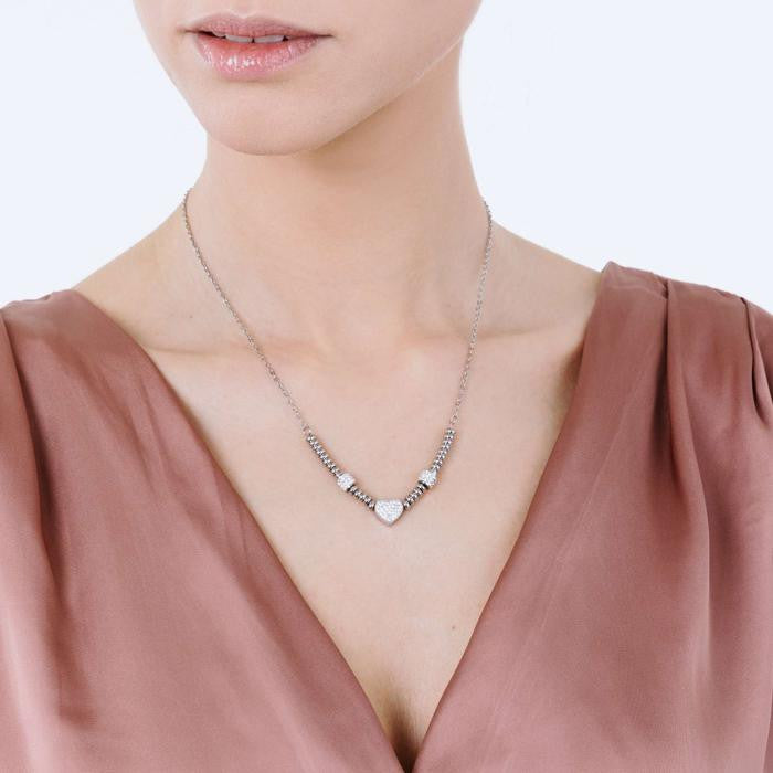 Collana In Acciaio Con Cuore Con Cristalli Bianchi