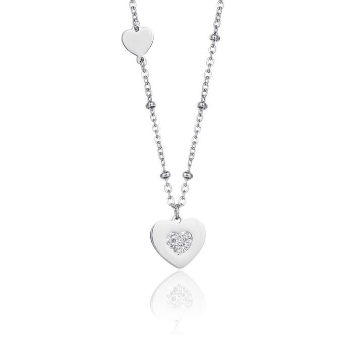 Collana In Acciaio Con Cuori Con Cristalli Bianchi