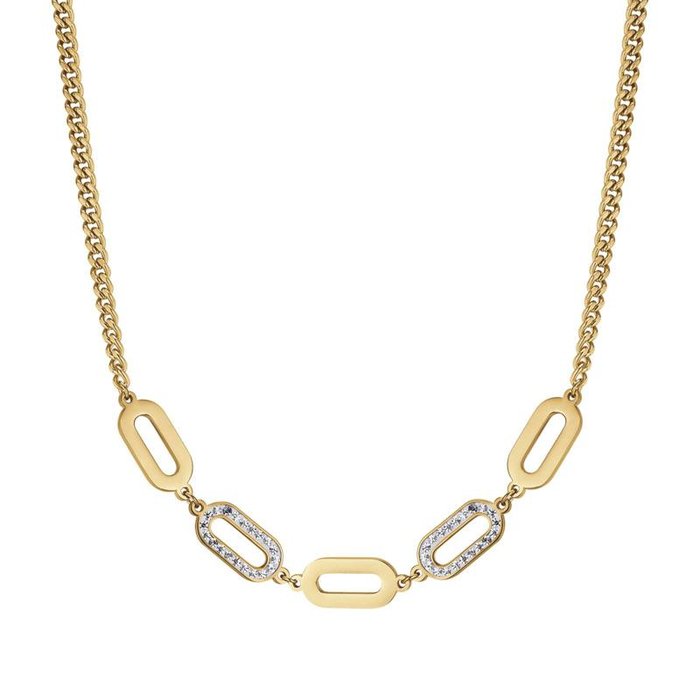 IP gold steel necklace with white crystals