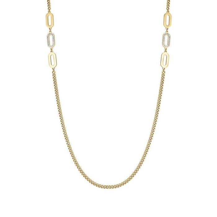 IP gold steel necklace with white crystals