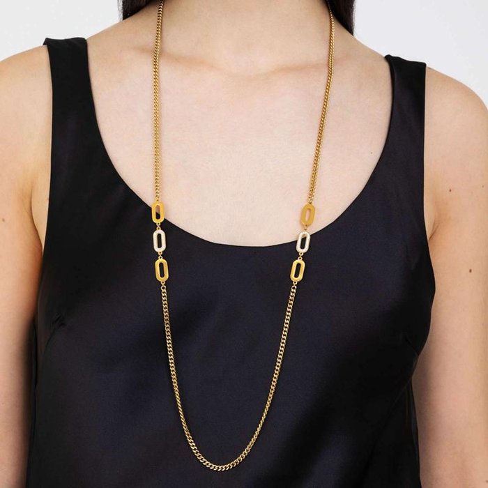 IP gold steel necklace with white crystals