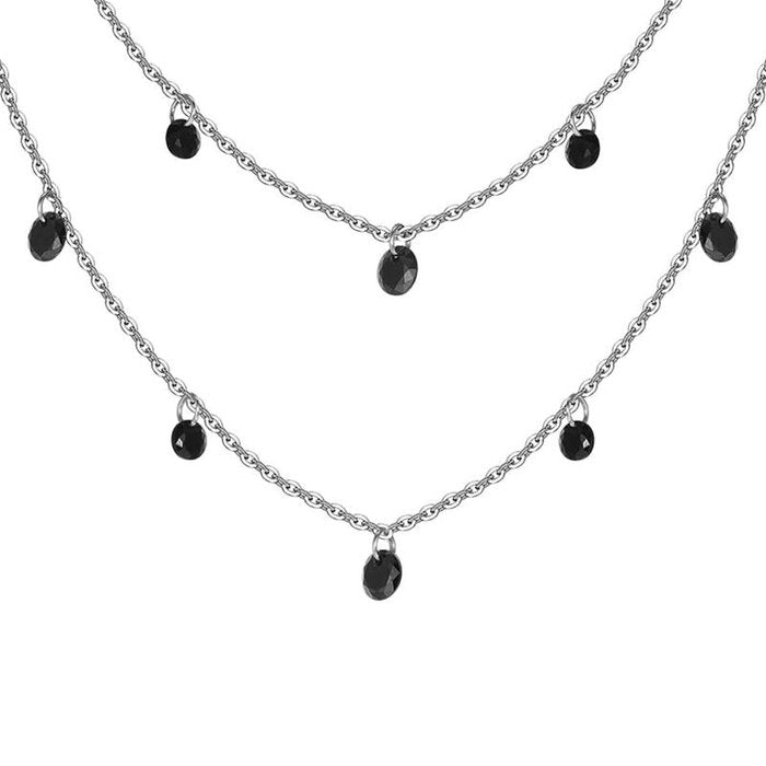 Steel necklace with black crystals