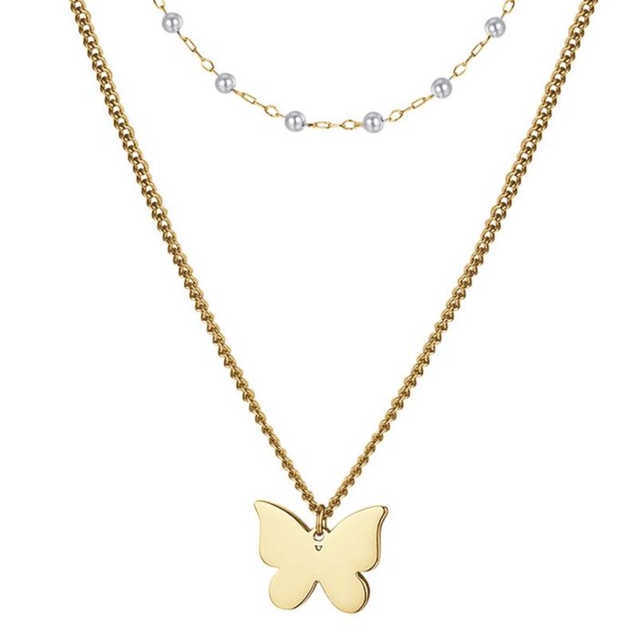 Collier en acier doré IP avec papillon