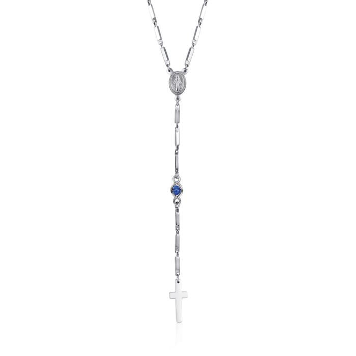 Collana Rosario In Acciaio E Cristalli Blu Capri
