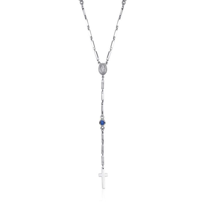 Collana Rosario In Acciaio E Cristalli Blu Capri