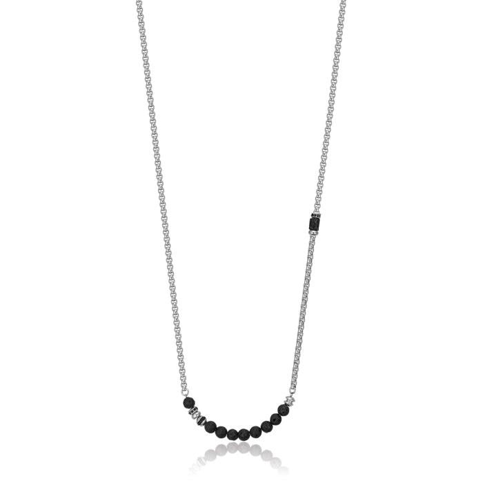 Collier en acier avec pierre de lave et cristaux noirs