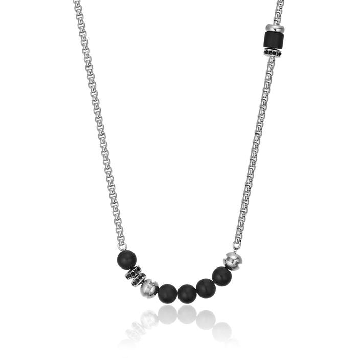 Collier en acier avec onyx et cristaux noirs