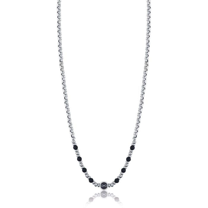 Collana In Acciaio Con Infinito E Agata Nera