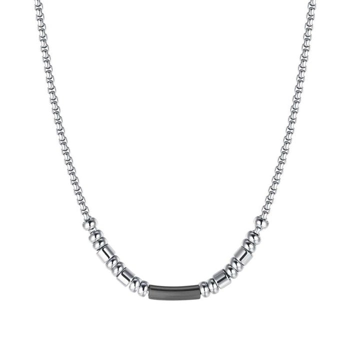 Steel necklace with black IP element