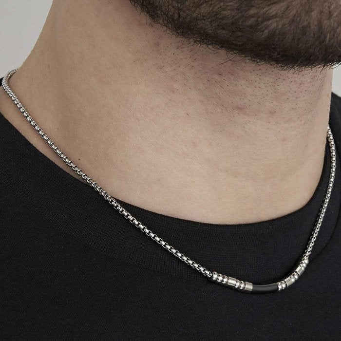 Steel necklace with black IP element