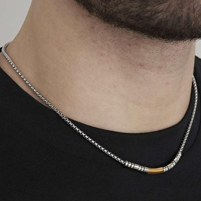Steel necklace with ip gold element