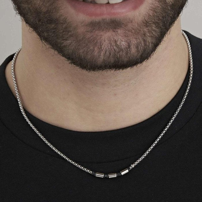 Steel necklace with black IP elements