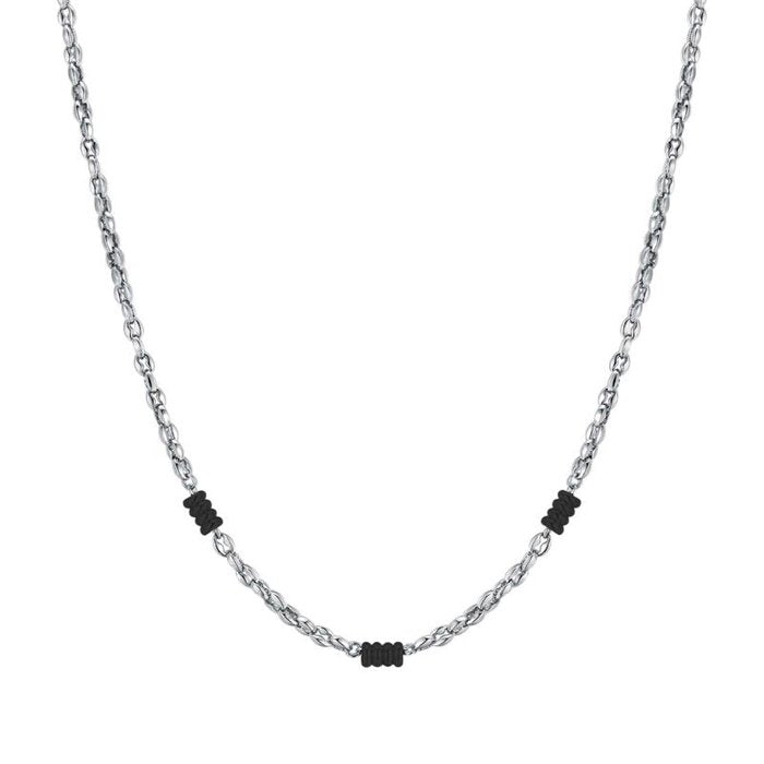 Steel necklace with black IP elements