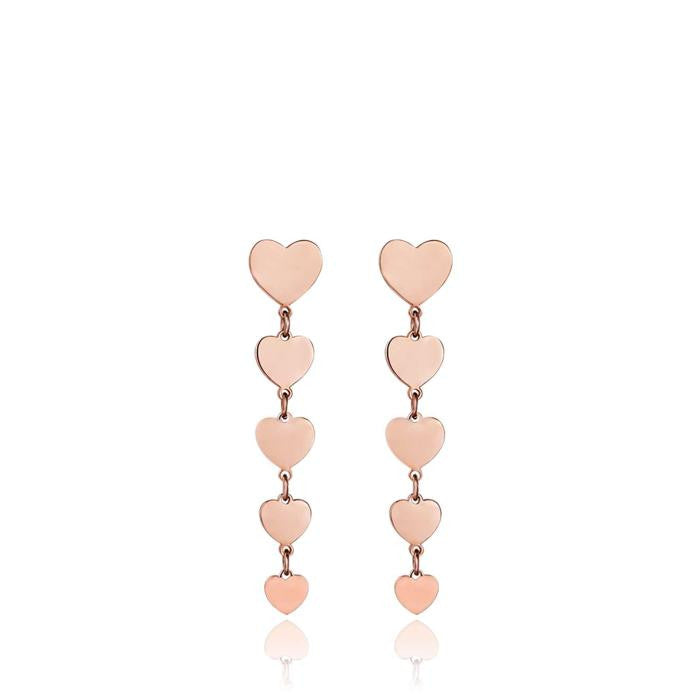 Boucles d'oreilles en acier Ip Rose avec cœurs Ip Rose