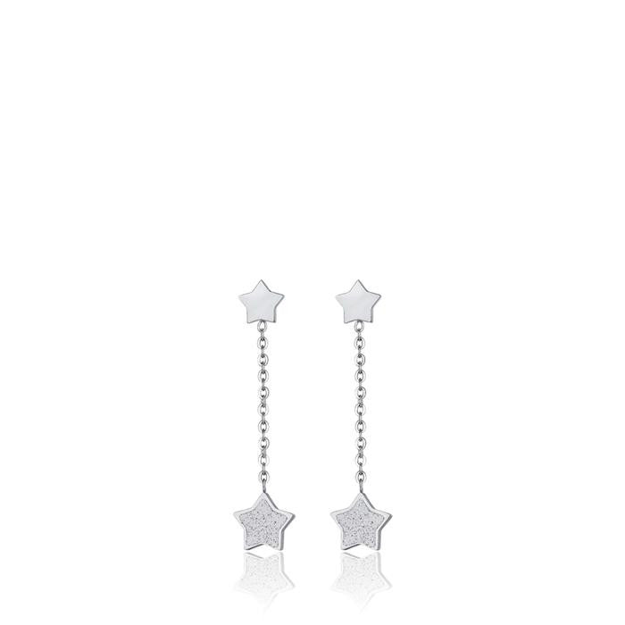 Boucles d'oreilles en acier avec étoiles à paillettes blanches