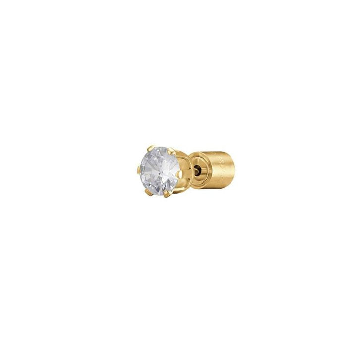 Single earring in gold IP steel with white crystal