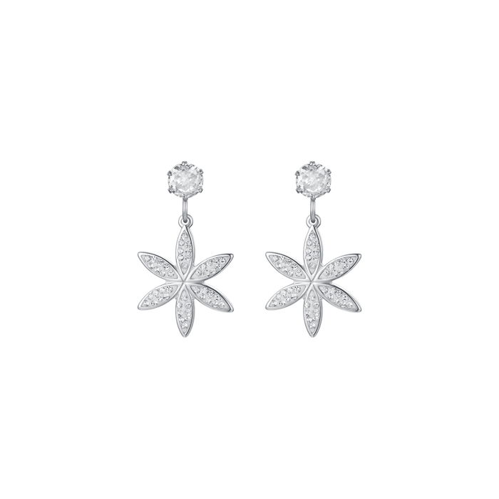 BOUCLES D'OREILLES FEMME EN ACIER AVEC FLEUR DE VIE ET ​​CRISTAUX BLANCS