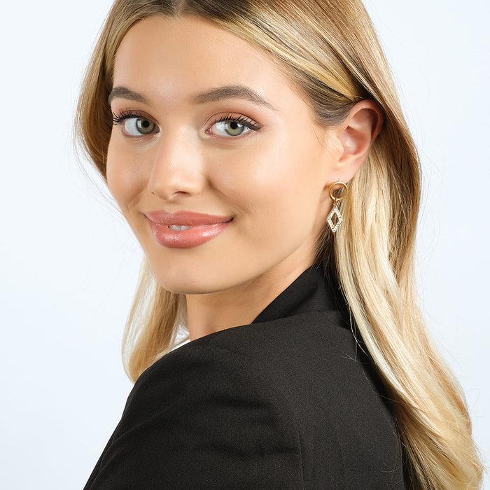 BOUCLES D'OREILLES FEMME EN ACIER AVEC CRISTAUX BLANCS