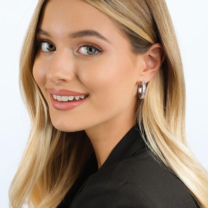 BOUCLES D'OREILLES FEMME EN ACIER AVEC CRISTAUX ROSES
