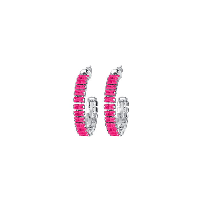 BOUCLES D'OREILLES FEMME EN ACIER AVEC CRISTAUX FUCHSIA