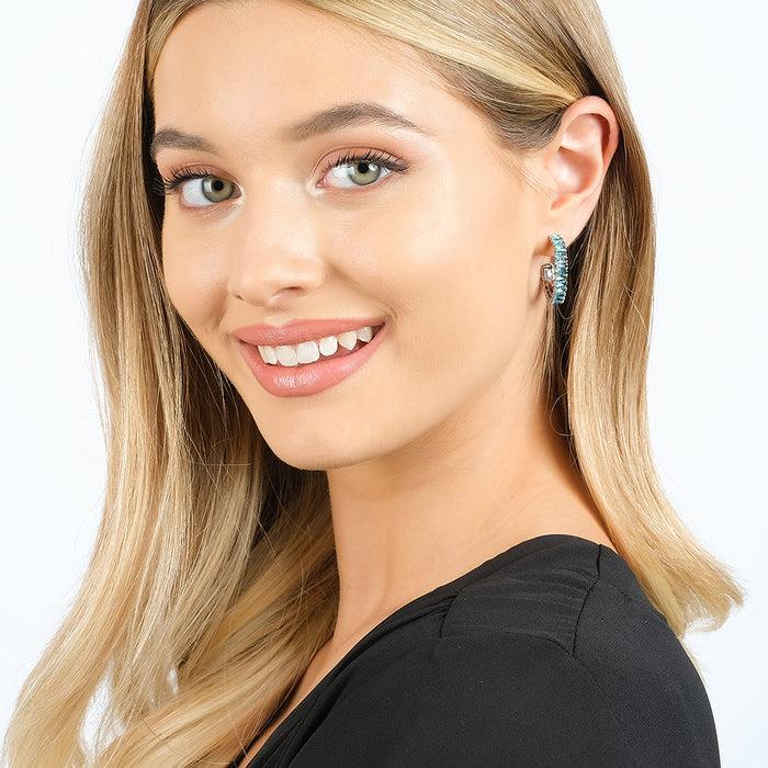 BOUCLES D'OREILLES FEMME EN ACIER AVEC CRISTAUX BLEU