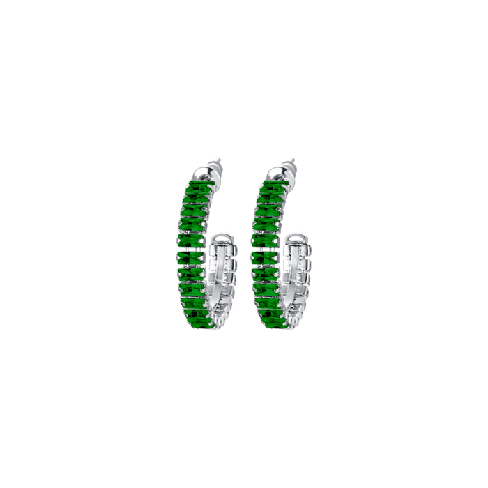 BOUCLES D'OREILLES FEMME EN ACIER AVEC CRISTAUX VERTS