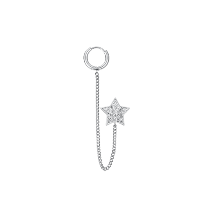WOMEN'S SINGLE EARRING IN STEEL WITH STAR WITH WHITE CRYSTALS
