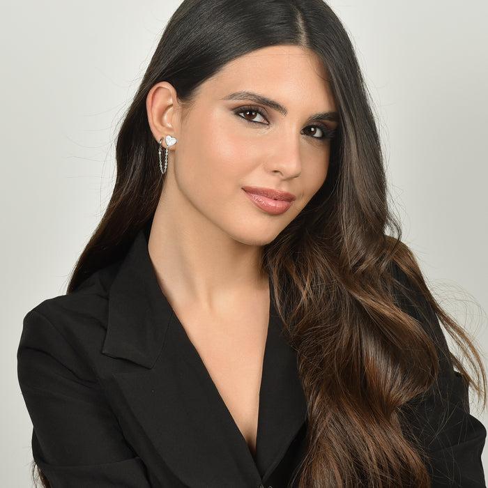 BOUCLE D'OREILLE UNIQUE POUR FEMME EN ACIER AVEC COEUR ET CRISTAUX BLANCS