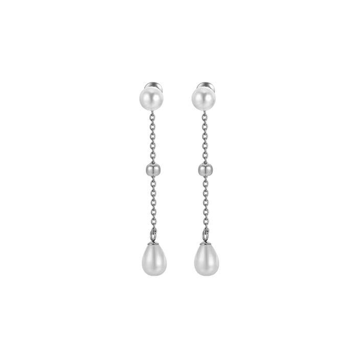 BOUCLES D'OREILLES FEMME EN ACIER AVEC PERLES