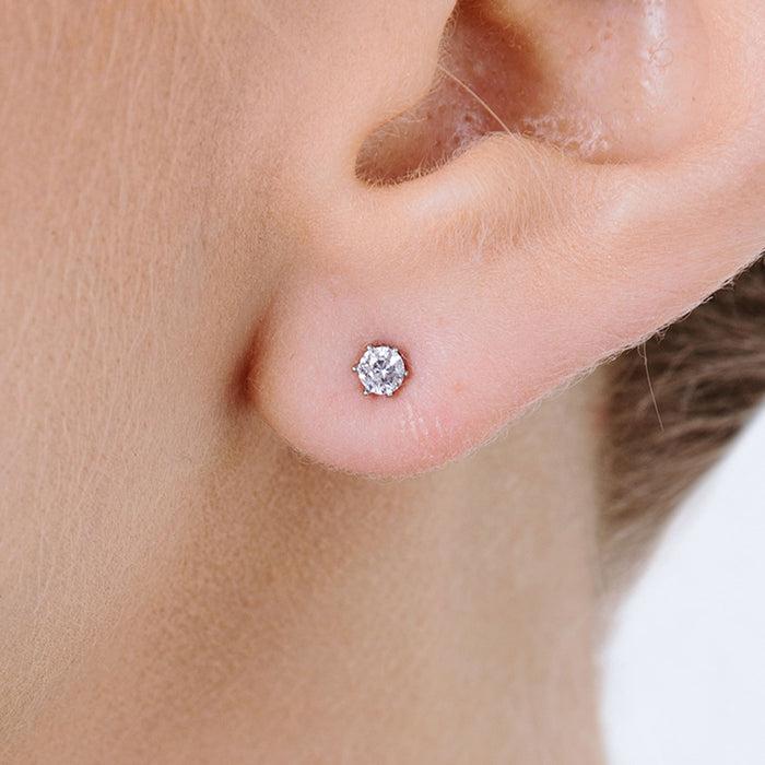ORECCHINI PUNTO LUCE IN ACCIAIO CON CRISTALLO BIANCO DA 3MM