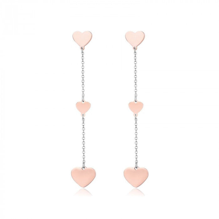 Orecchini pendenti con cuori rosè