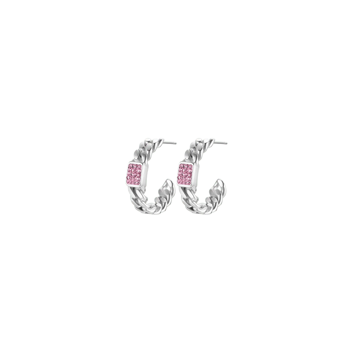 BOUCLES D'OREILLES FEMME EN ACIER AVEC CRISTAUX FUCHSIA